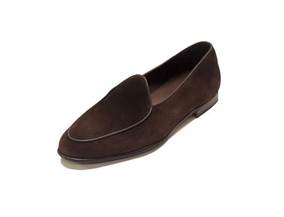 Wolven Handmade Men's Gony Brown Real Suede Leather Slip-on Smart Loafers with Black Sheet Sole