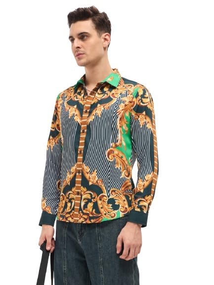 THE BEAR HOUSE Men's Printed Slim Fit Casual Shirt