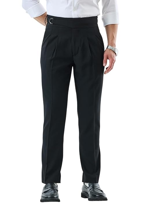 SNITCH Men Formal Trousers | Slim Fit Pleated Front Self-Design | Durable Polyester Blend & Medium-Stretch Fabric for Office & Business Meetings