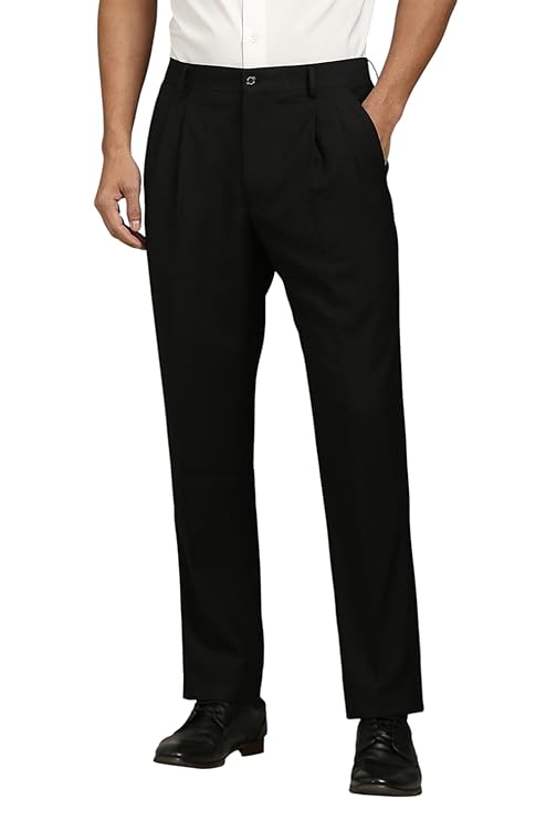 Louis Philippe Men's Regular Fit Fashionable Pleated Trouser Work Ready Solid Formal Trouser