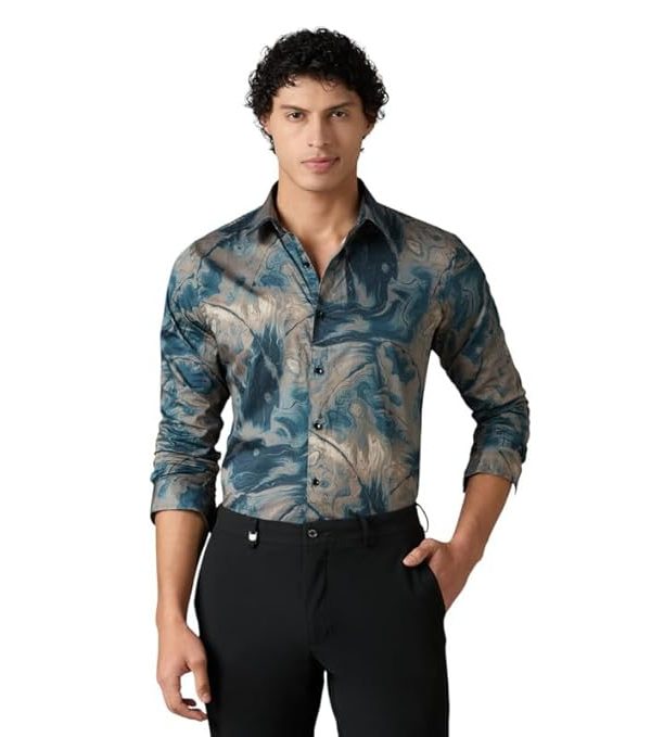 Men's Printed Regular Fit Full Sleeves Cotton Formal Shirt