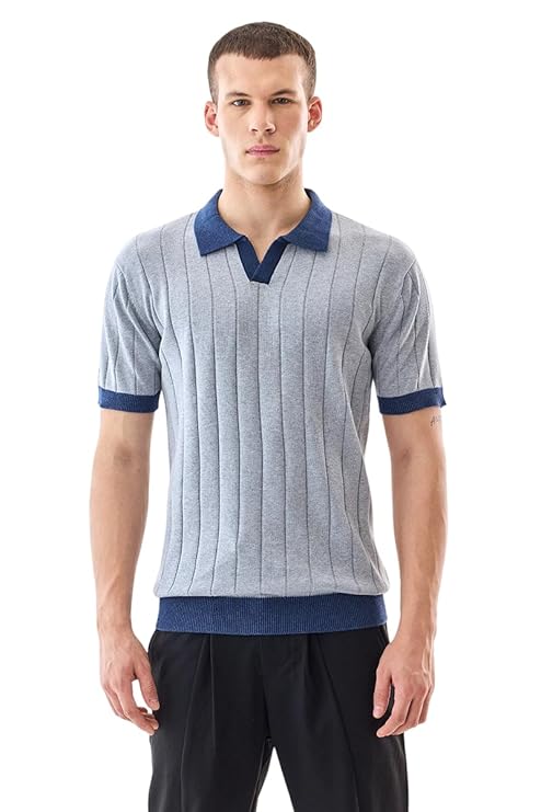 SNITCH Men's T-Shirt | Textured Knit Polo with Contrasting Collar & Cuffs | 100% Cotton Breathable Fabric Regular Fit Stylish Retro Half Sleeve for Casual Wear