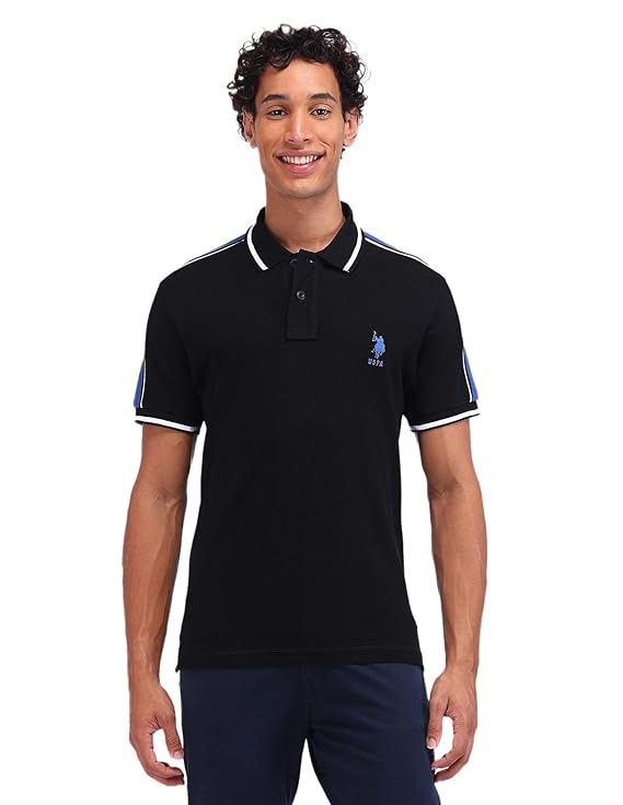 U.S. Polo ASSN. Men's Ribbed Collar Pure Cotton Slim Fit Polo Shirt