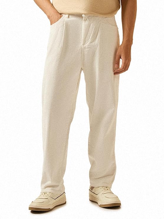 THE BEAR HOUSE Men's Baggy Fit Corduroy Trousers with Adjustable Drawstring Closure