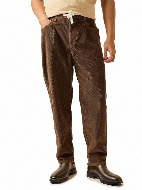 THE BEAR HOUSE Men's Baggy Fit Corduroy Trousers with Adjustable Drawstring Closure